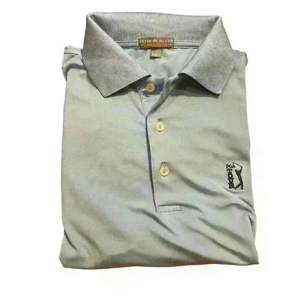 Peter Millar Summer Comfort Men’s Golf Polo Size Large PGA Tour Logo Wicking EUC - Picture 1 of 7